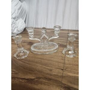 Set Of 3 Clear Glass Crystal Candle Sticks